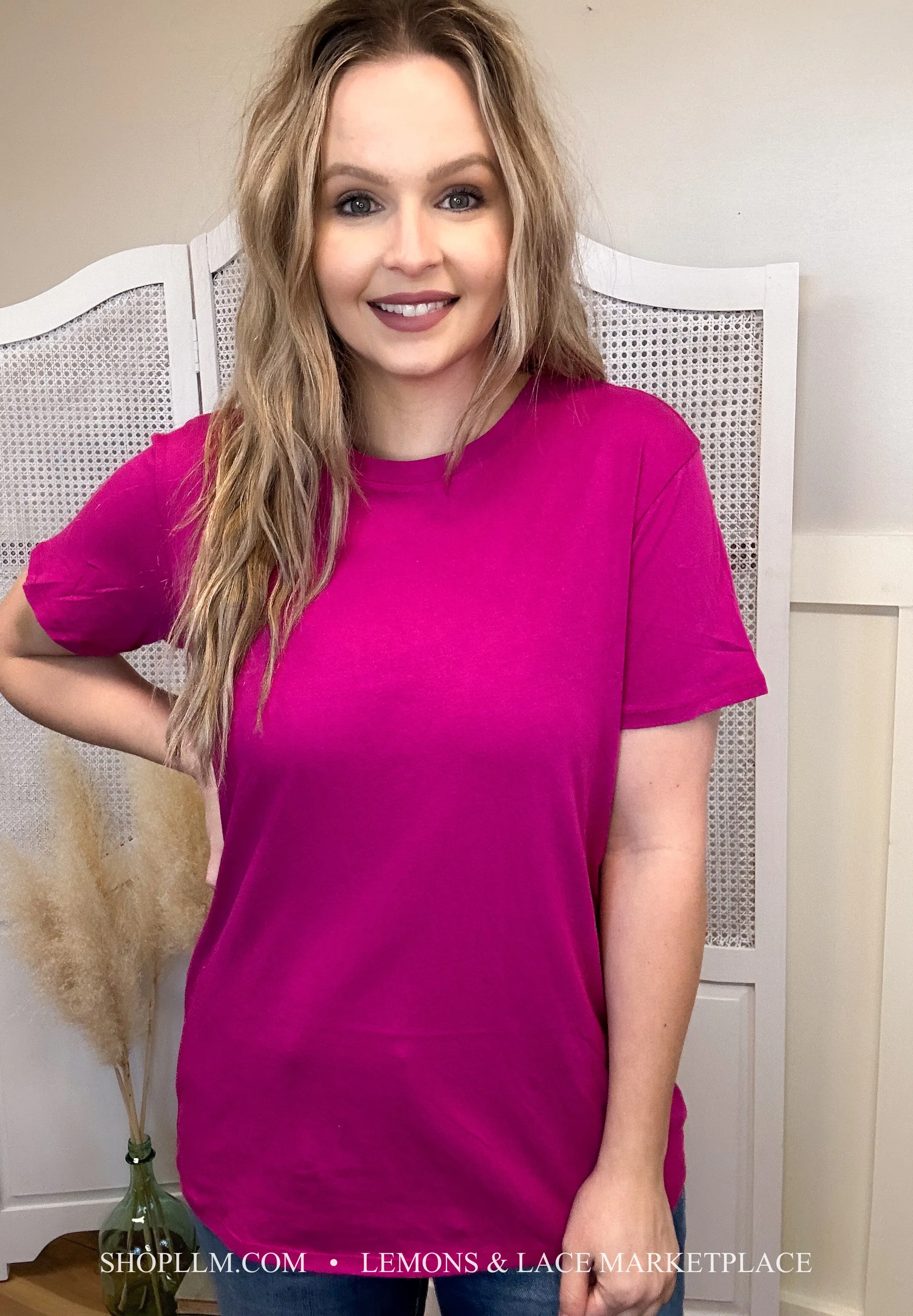 Magenta Better Than Basic Boyfriend Tee Round Neck