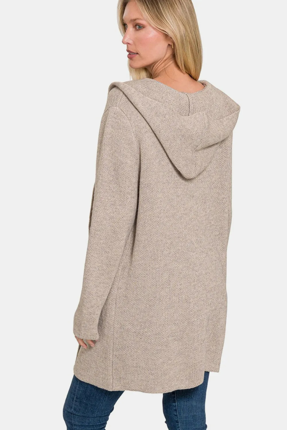 Melissa Mocha Hooded Open Front Sweater Cardigan