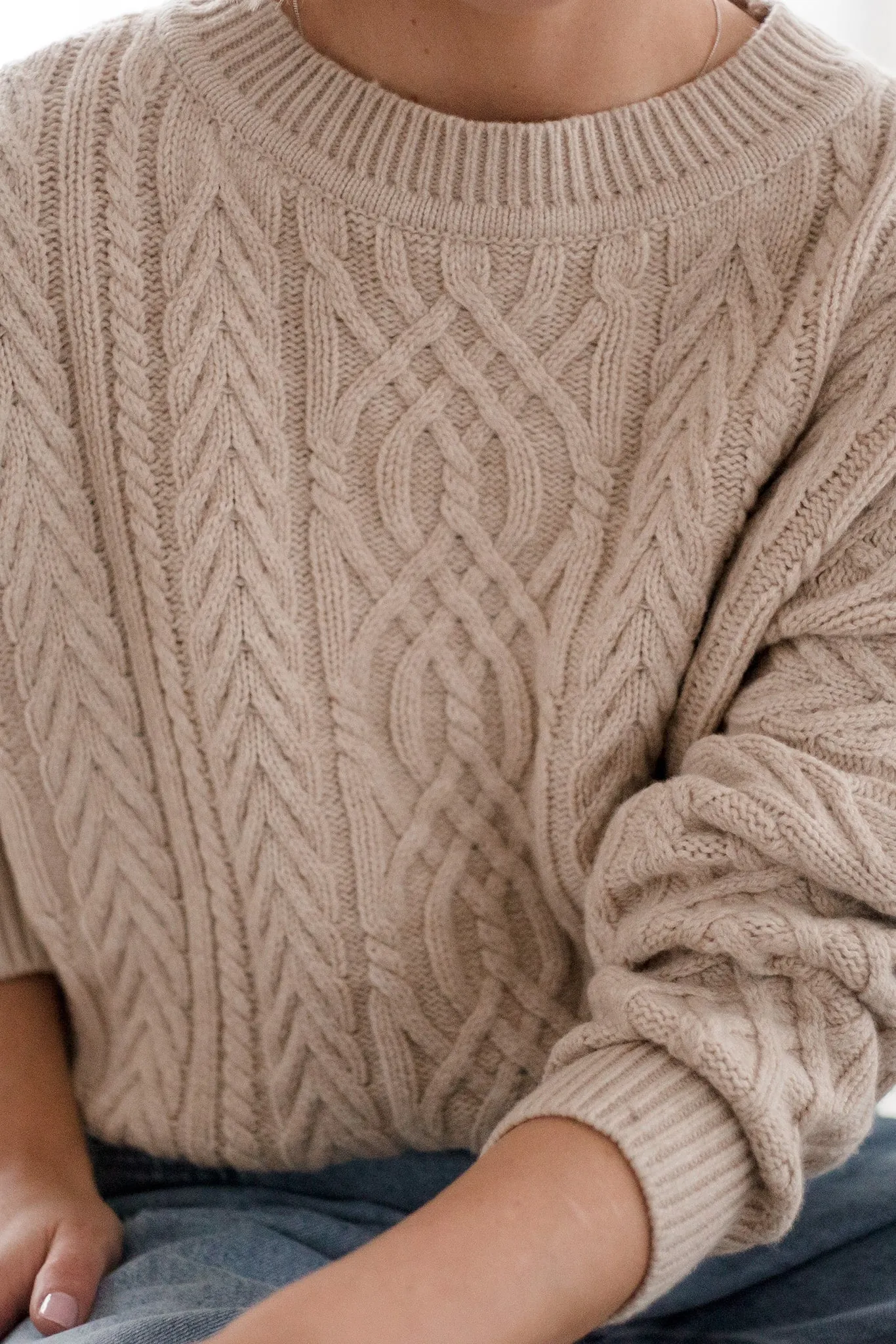 Merino Pale Oat Soft Touch Cable Pullover