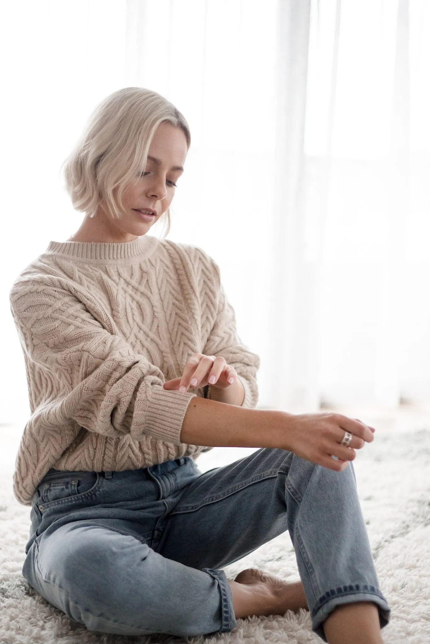 Merino Pale Oat Soft Touch Cable Pullover