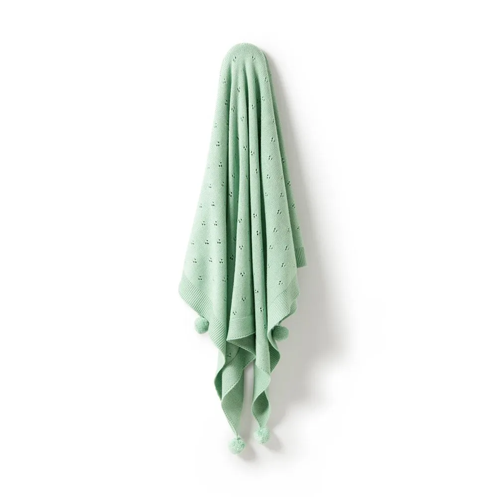 Mint Green Knitted Pointelle Blanket