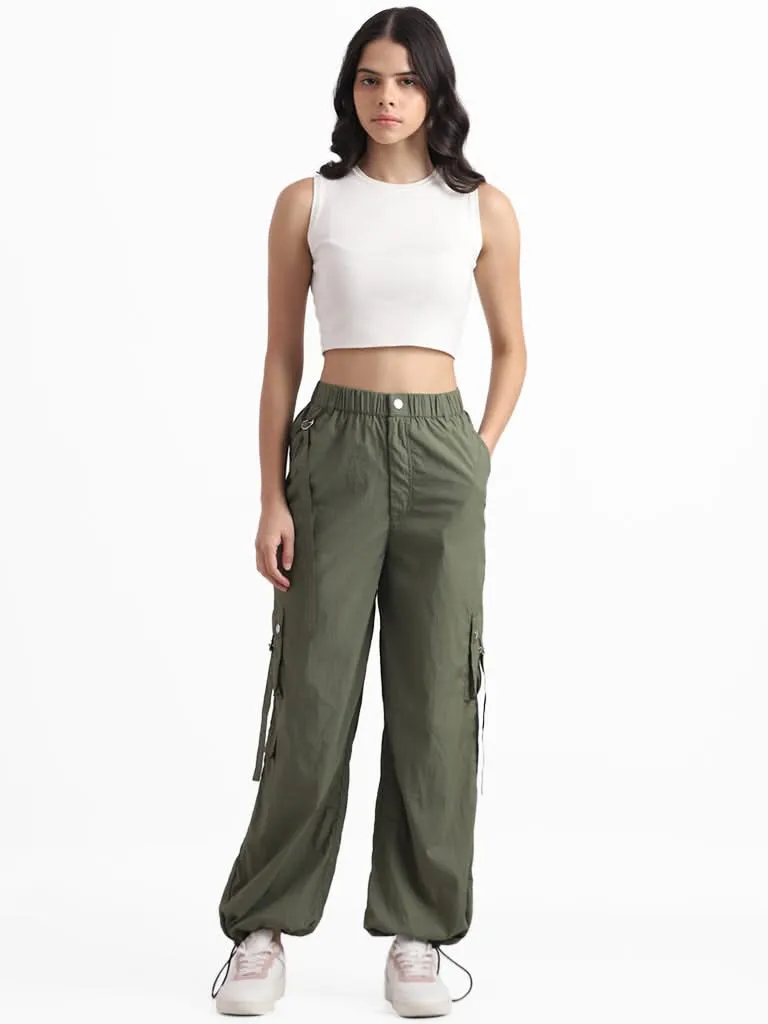 Nuon Olive Relaxed Fit Full Length Cargo Trousers