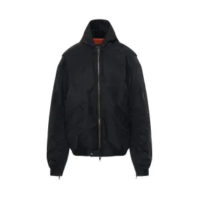 Nylon Light Bomber Jacket with Hood in Black