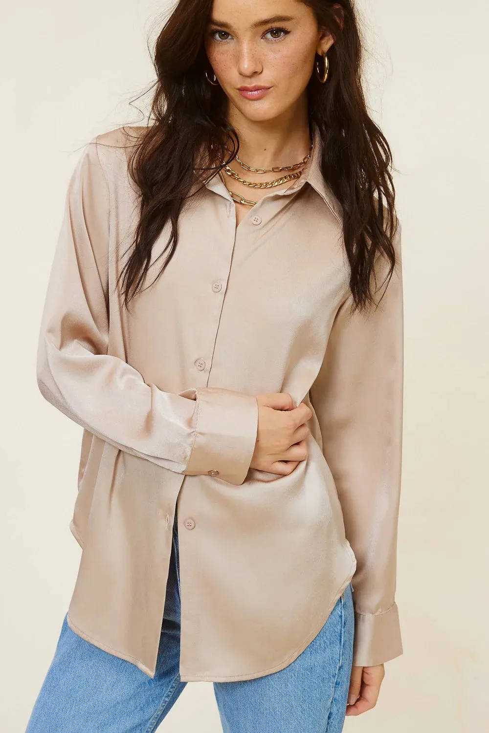 Paris Silky Button Down Top