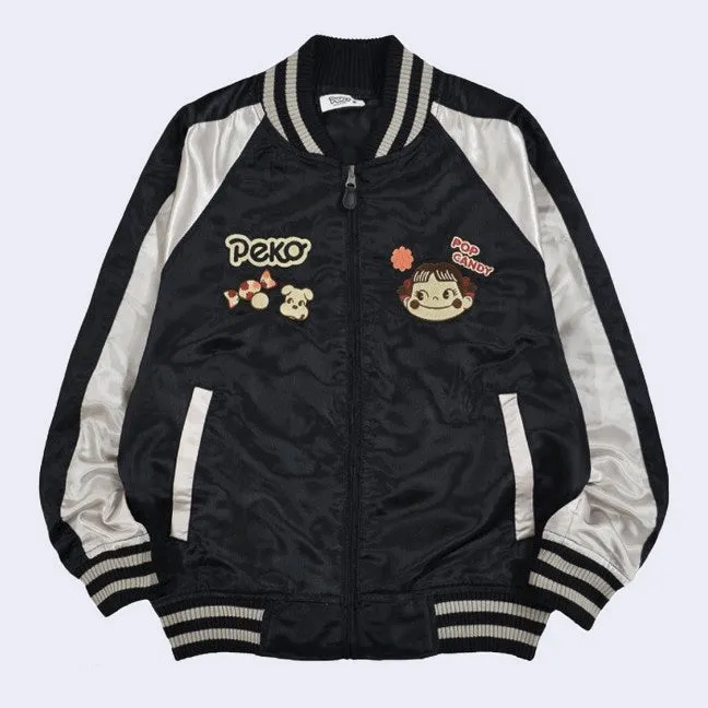 Peko Chan Pop Candy Sukajan Bomber Jacket (Black)