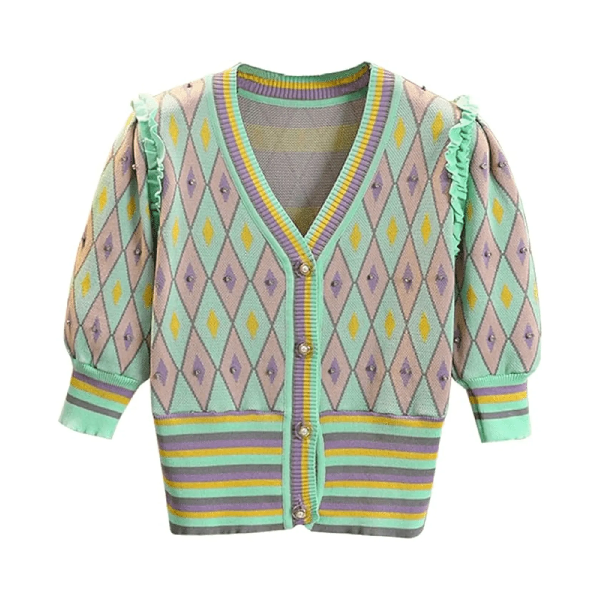 Pre Order:  Beaded Harlequin Short Knit Sweater