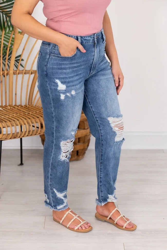 Priscilla Distressed Girlfriend Medium Wash Jeans FINAL SALE