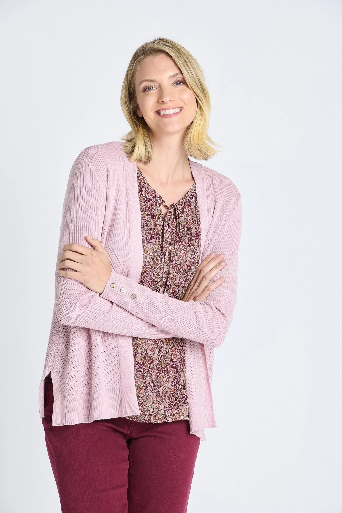 Rib Stitch Open Cardigan Sweater Pink Salt