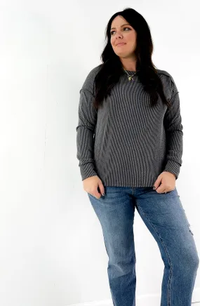 Ribbed Exposed Stitch Long Sleeve Top