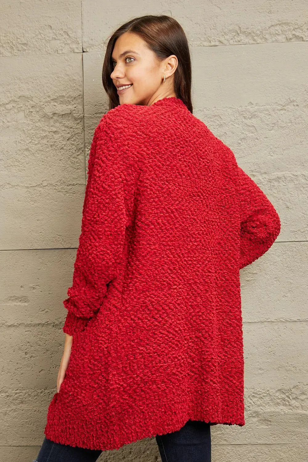 Shop the Perfect Layering Piece: Open-front Popcorn Red Cardigan for Women