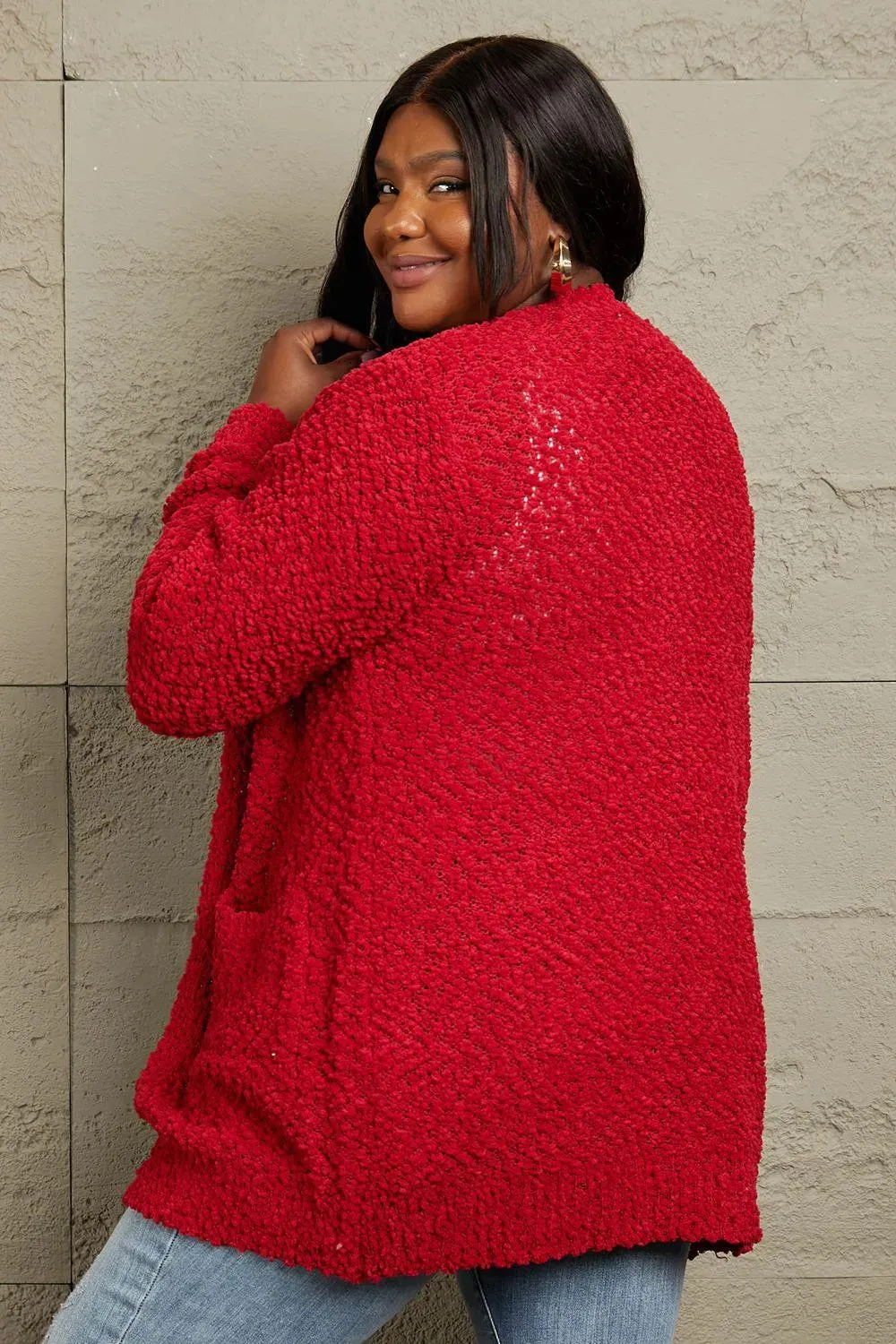 Shop the Perfect Layering Piece: Open-front Popcorn Red Cardigan for Women