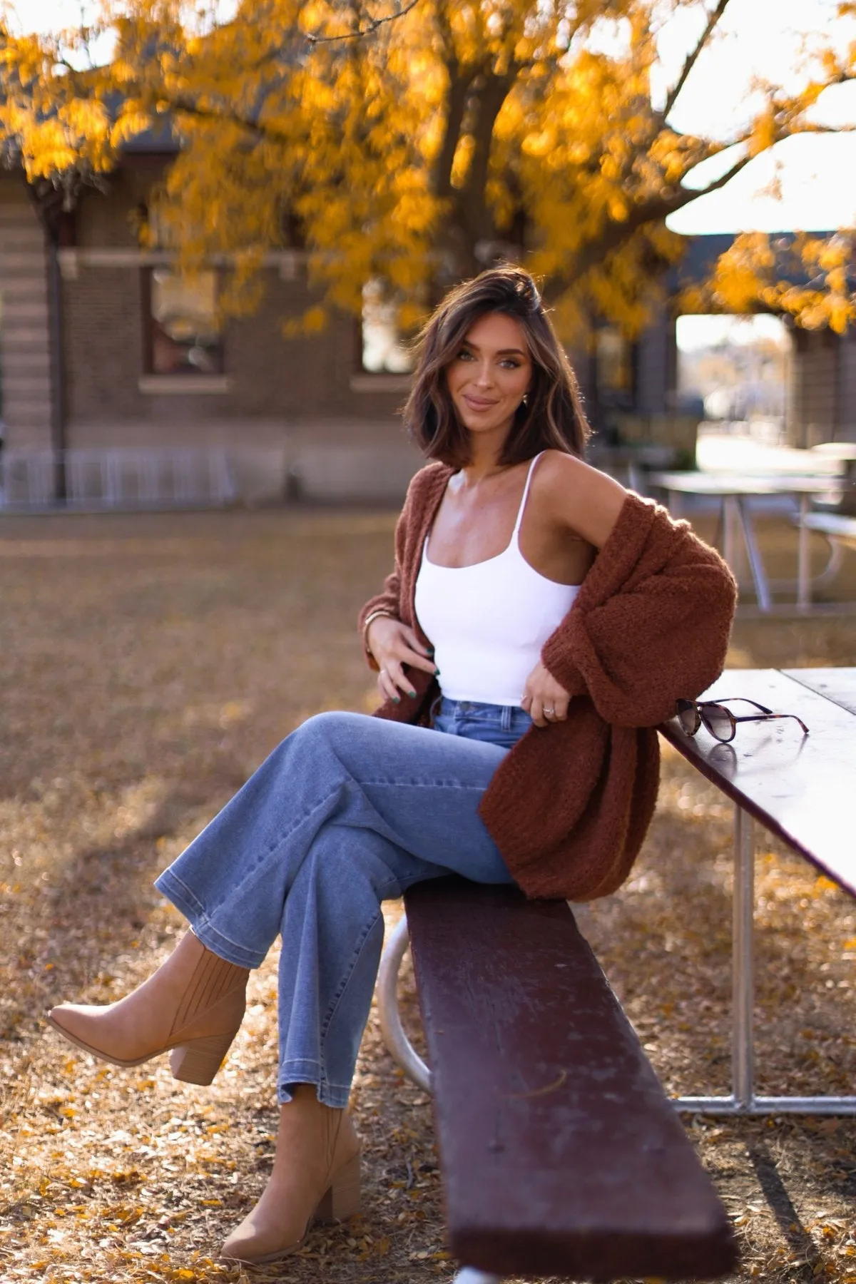 Soft Brushed Open Front Cardigan - Brown