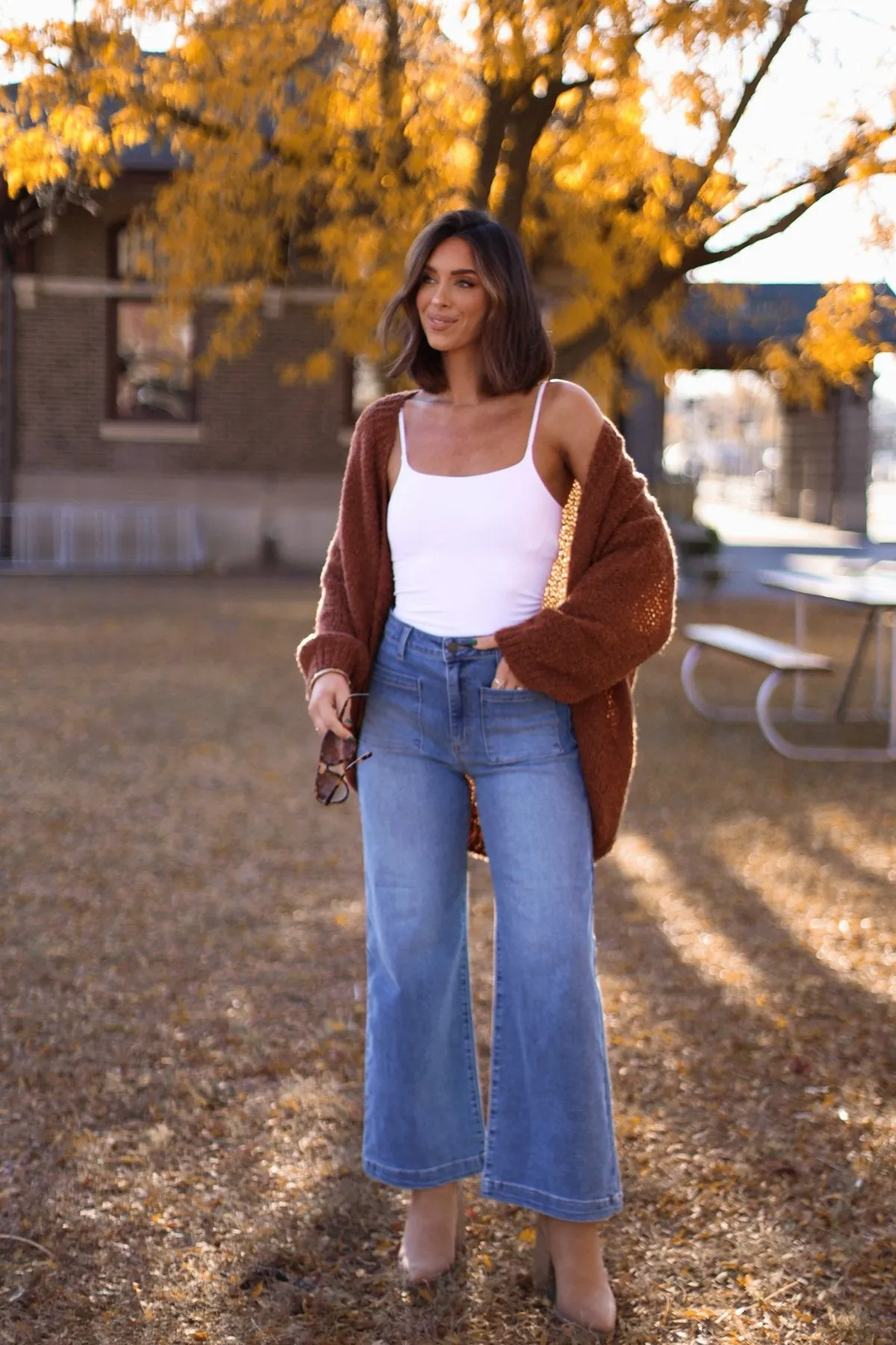 Soft Brushed Open Front Cardigan - Brown