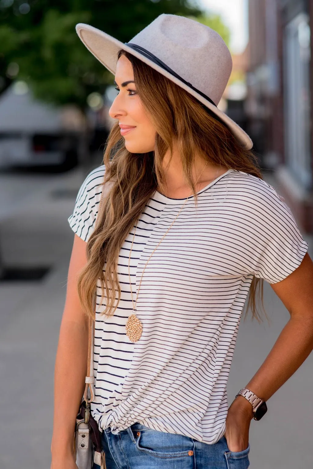 Split Stripes Knot Bottom Tee