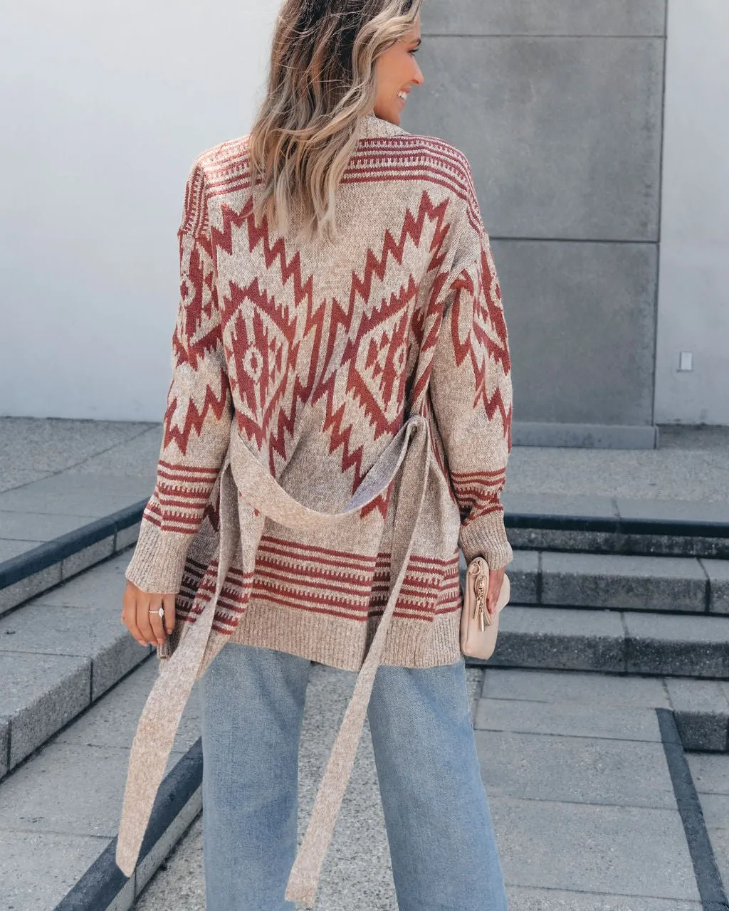 Taupe Aztec Belted Cardigan