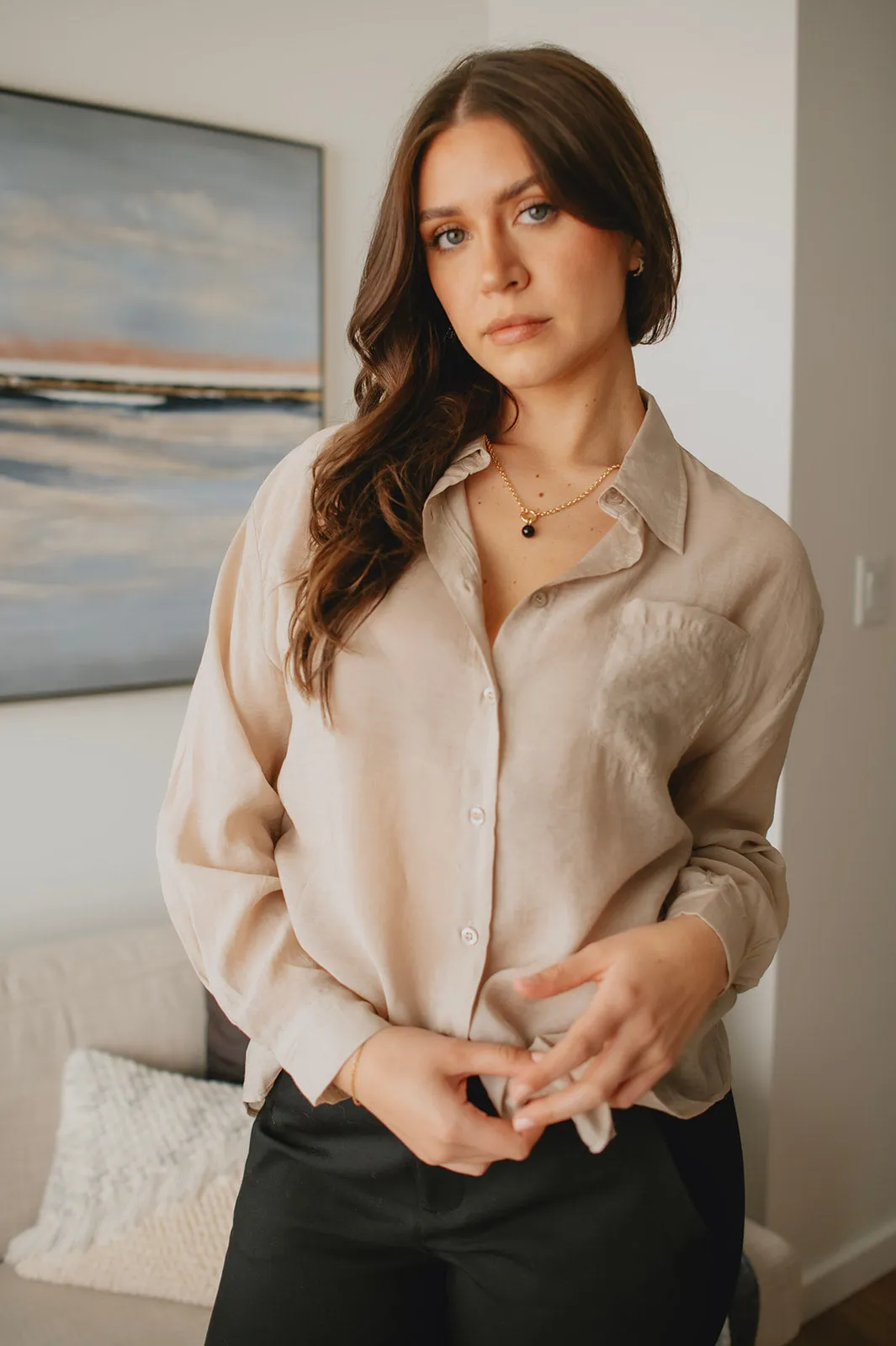 The Harper Button Up Shirt - Taupe