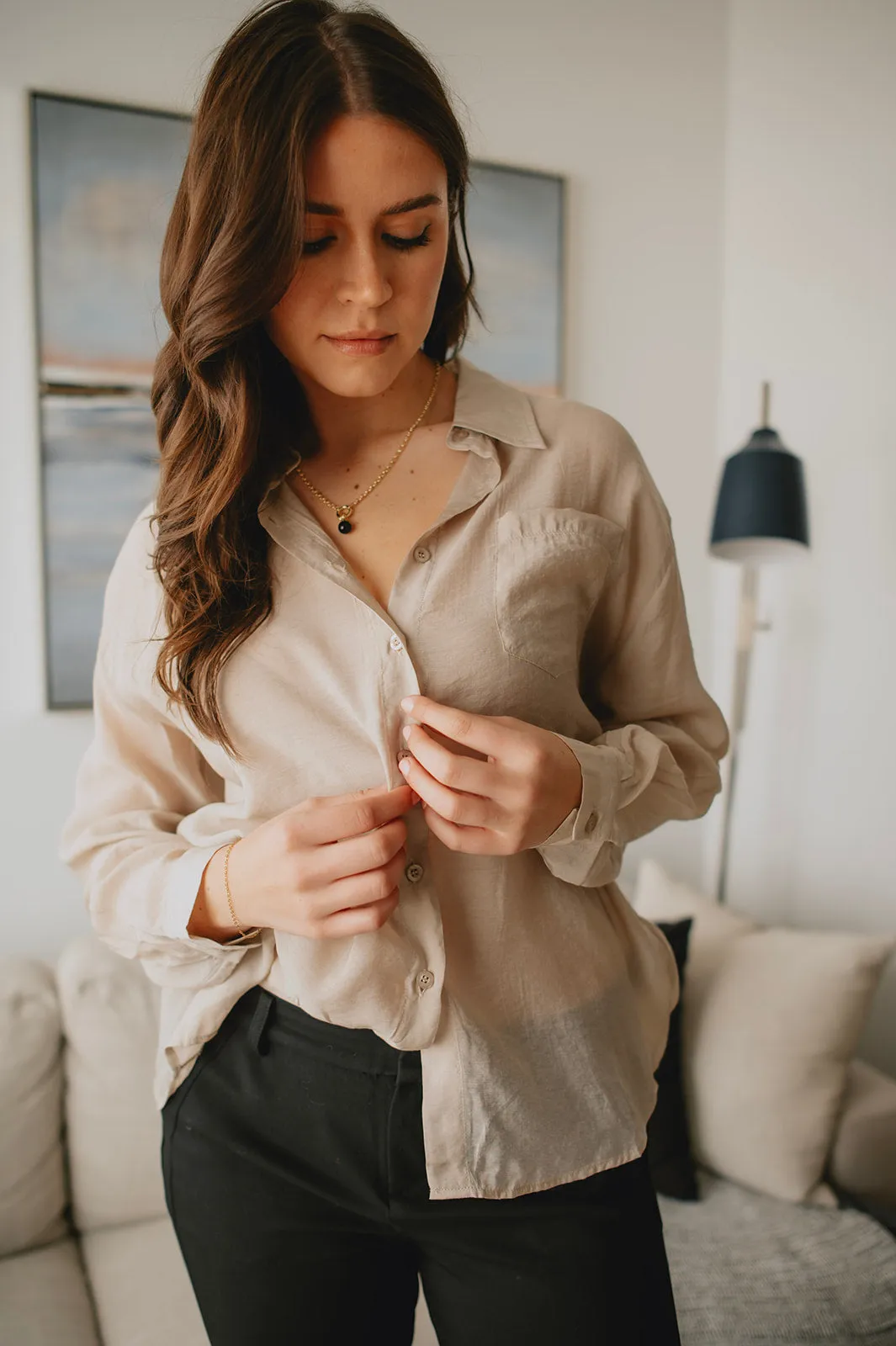 The Harper Button Up Shirt - Taupe