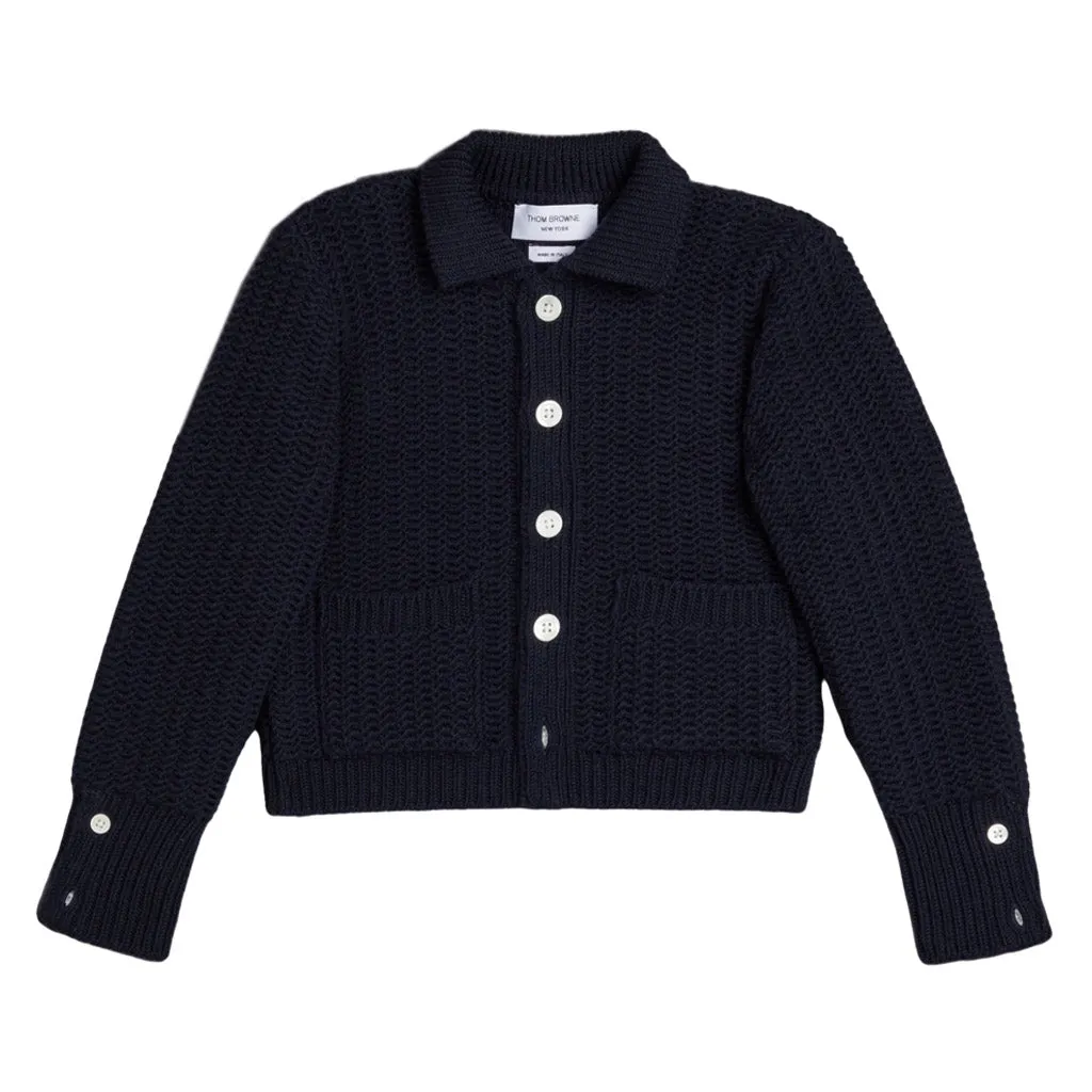 Thom Browne Kids Chunky Knit Button Up Cardigan