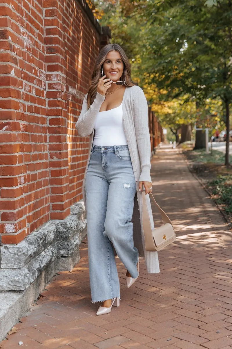 Two Way Style Duster Cardigan - Light Mocha