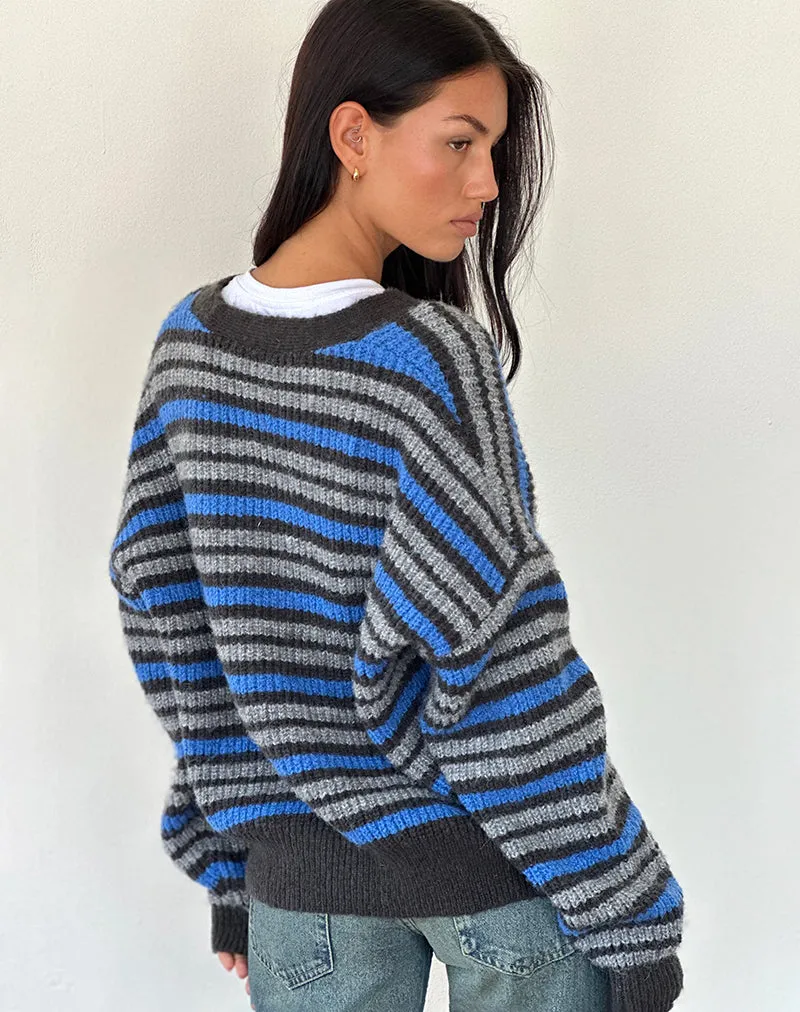 Uriela Cardigan in Light Grey and Blue Grey Stripe