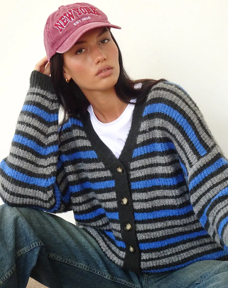 Uriela Cardigan in Light Grey and Blue Grey Stripe