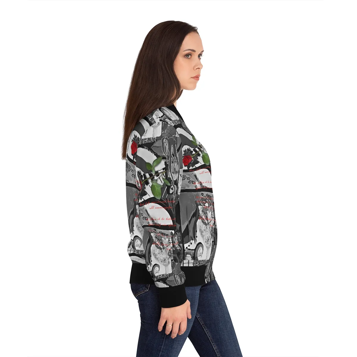 Women's Bomber Jacket (AOP) RED ROSE