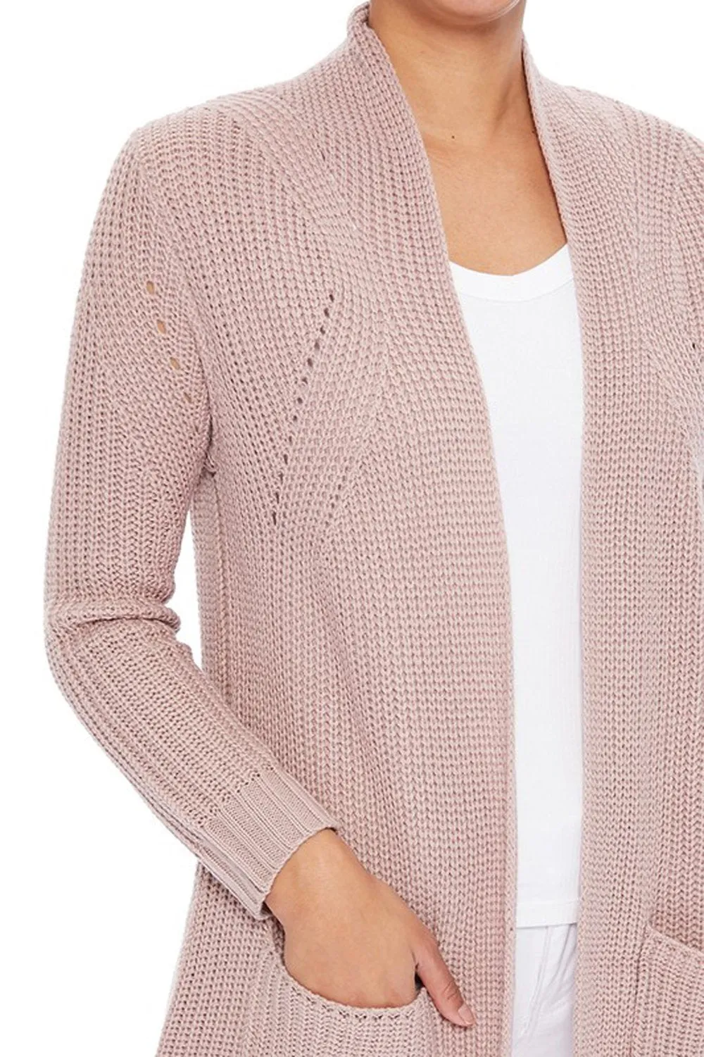 Women's Stylish Drape Long Sleeve Sweater Cardigan Jacket with Two Pockets HK8189