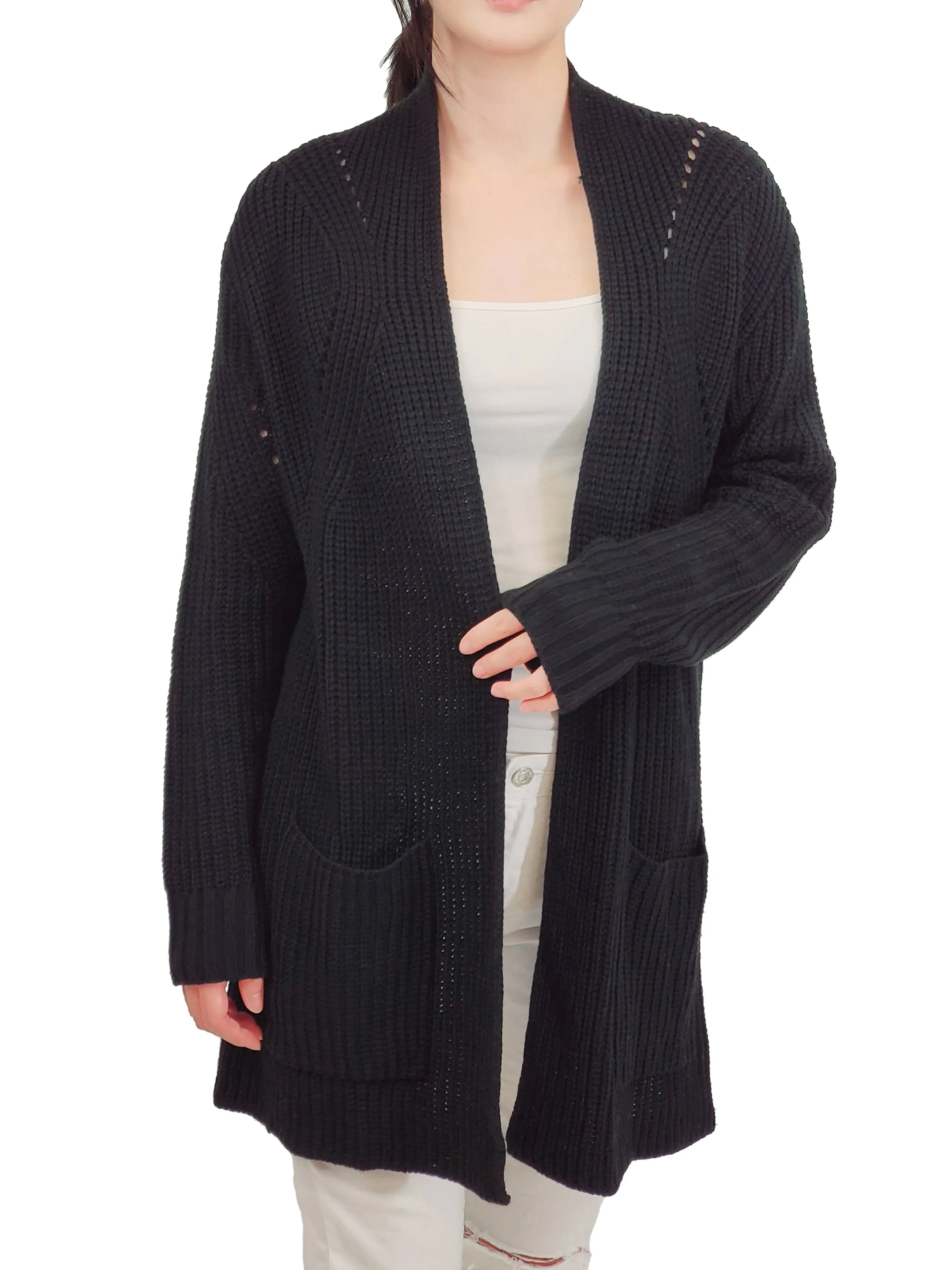 Women's Stylish Drape Long Sleeve Sweater Cardigan Jacket with Two Pockets HK8189