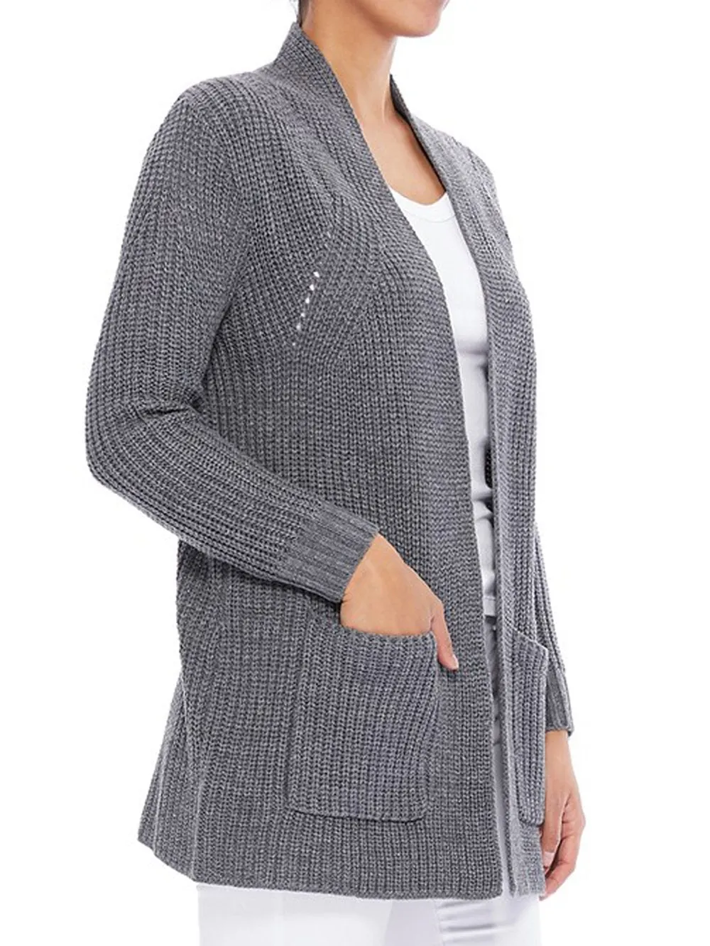 Women's Stylish Drape Long Sleeve Sweater Cardigan Jacket with Two Pockets HK8189