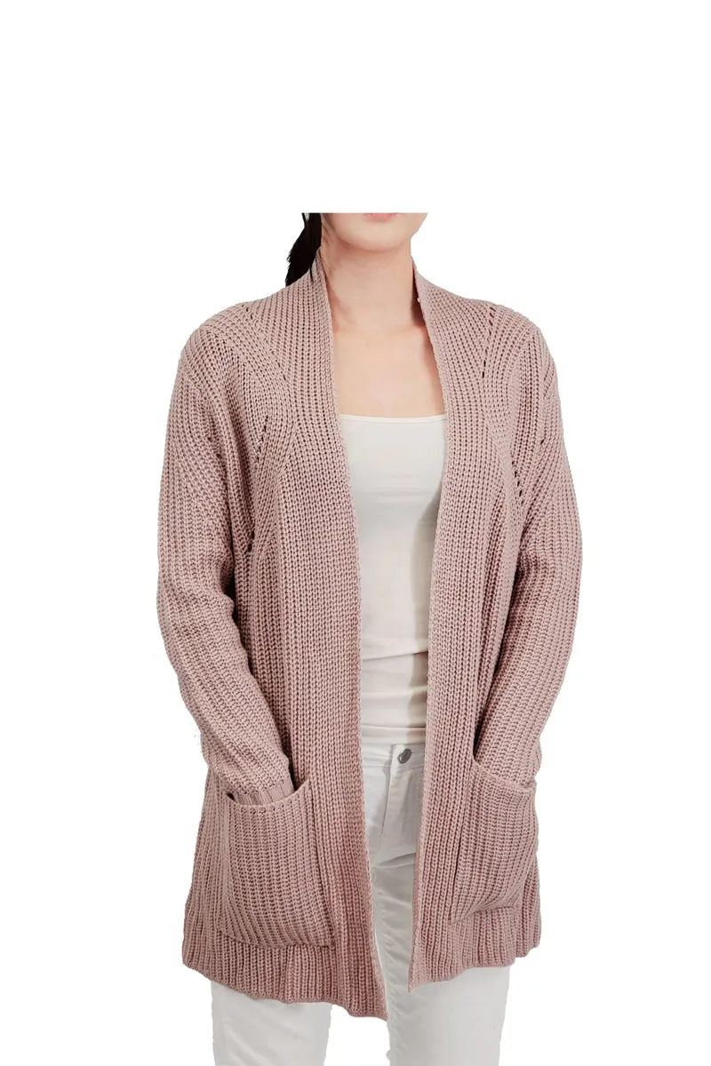 Women's Stylish Drape Long Sleeve Sweater Cardigan Jacket with Two Pockets HK8189