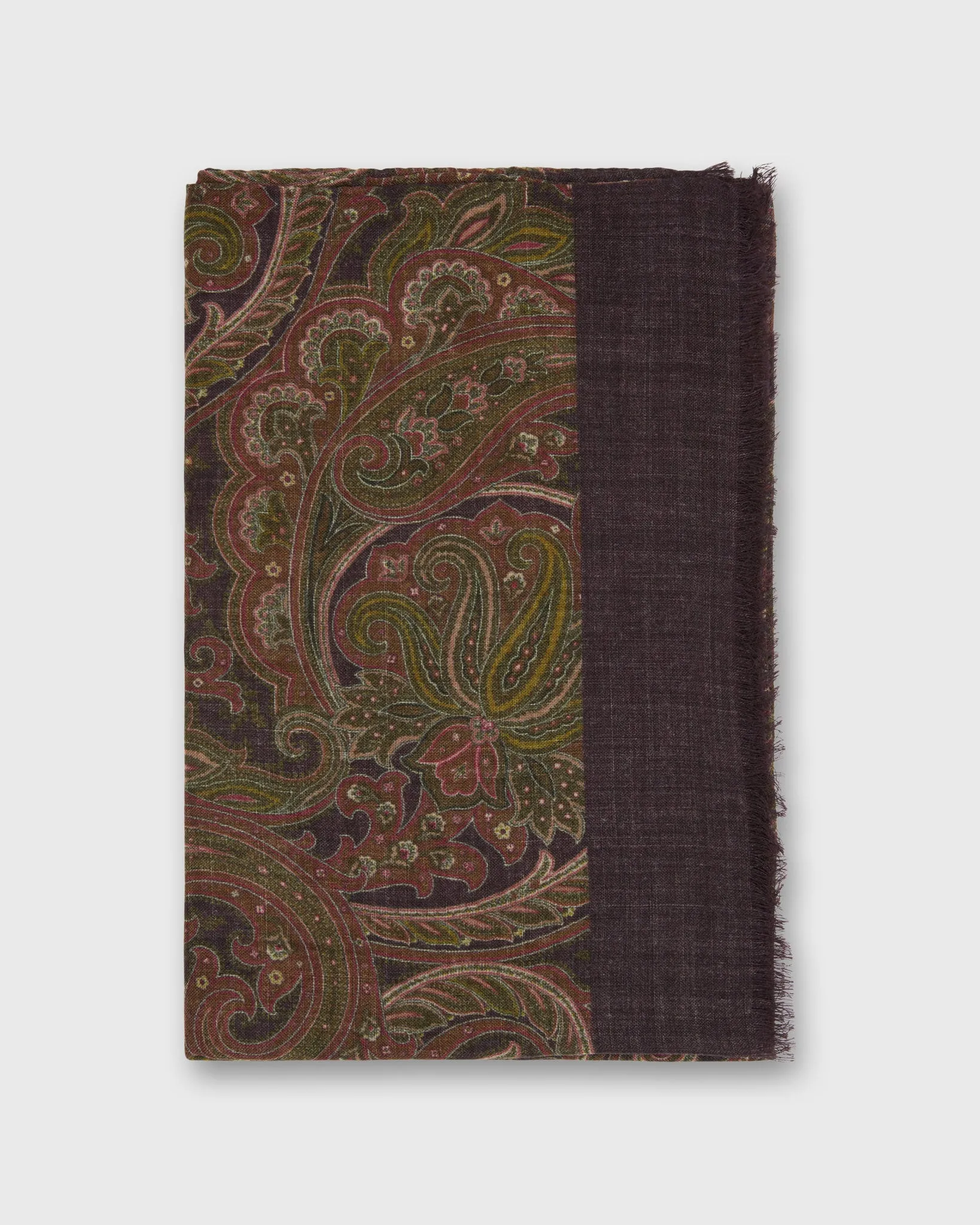 Wool/Cashmere Print Scarf in Brick/Gold Paisley