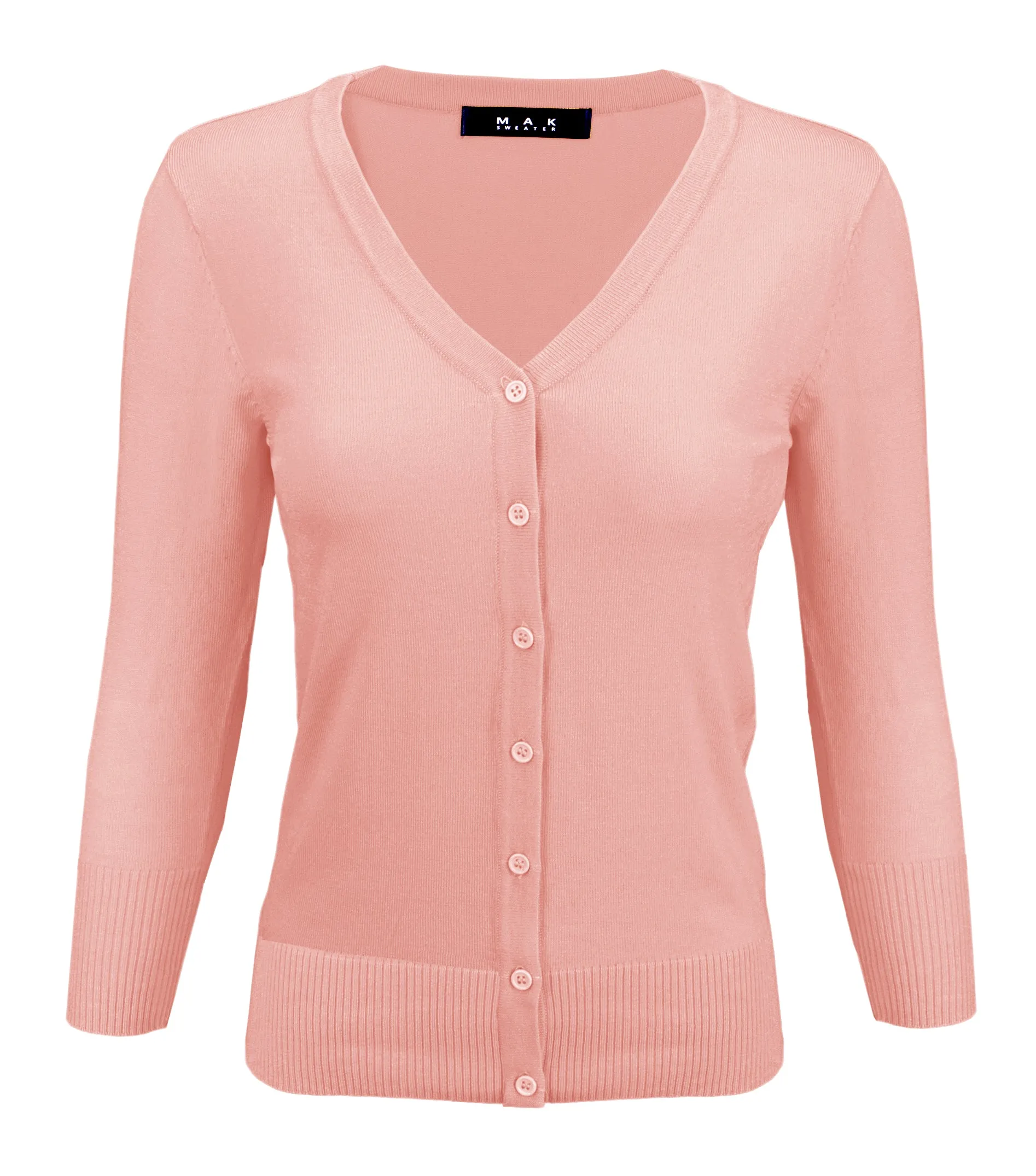 YEMAK Women's 3/4 Sleeve V-Neck Button Down Cardigan Sweater CO078 (S-L) Color Option (2 of 2)