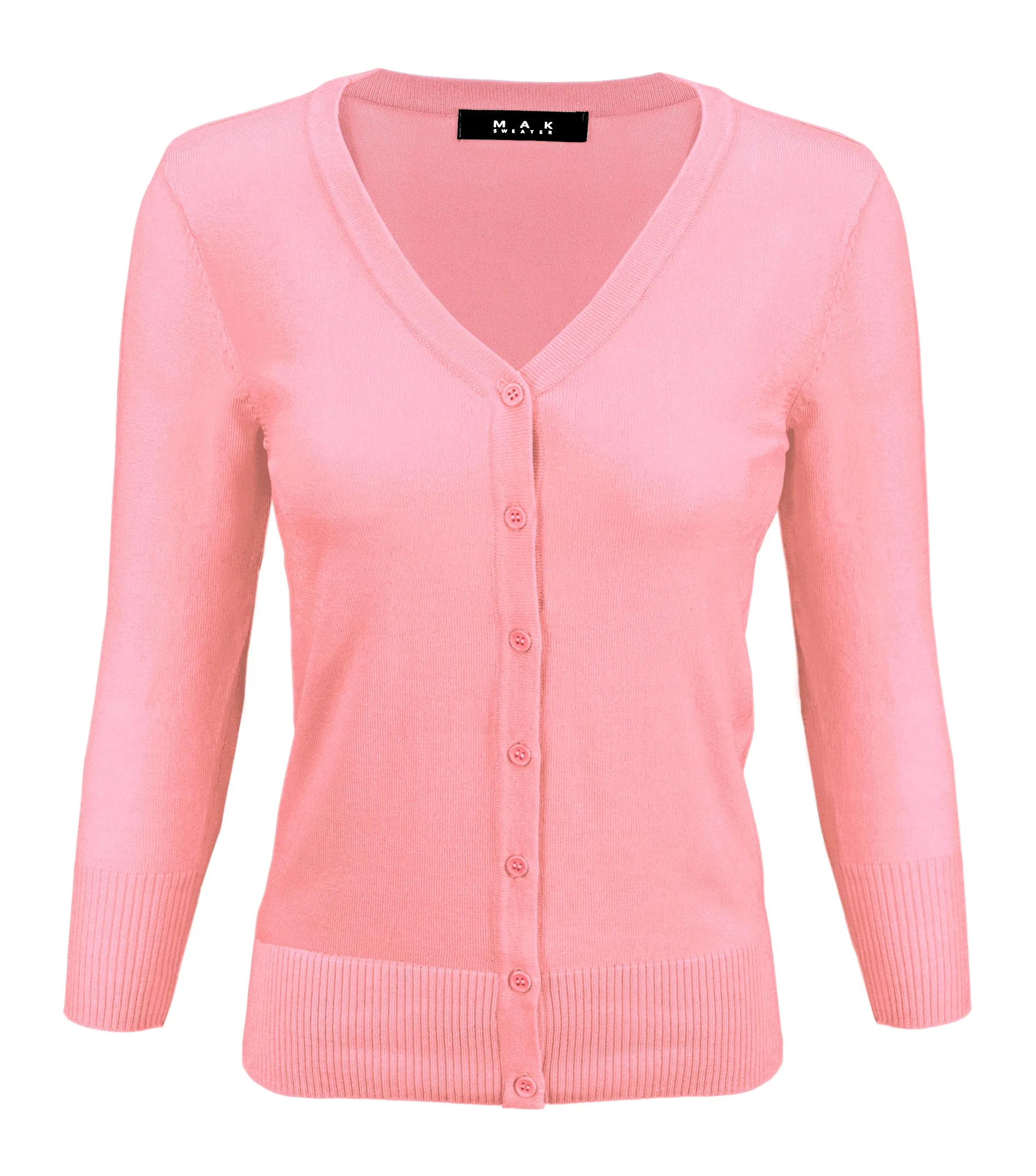 YEMAK Women's 3/4 Sleeve V-Neck Button Down Cardigan Sweater CO078 (S-L) Color Option (2 of 2)