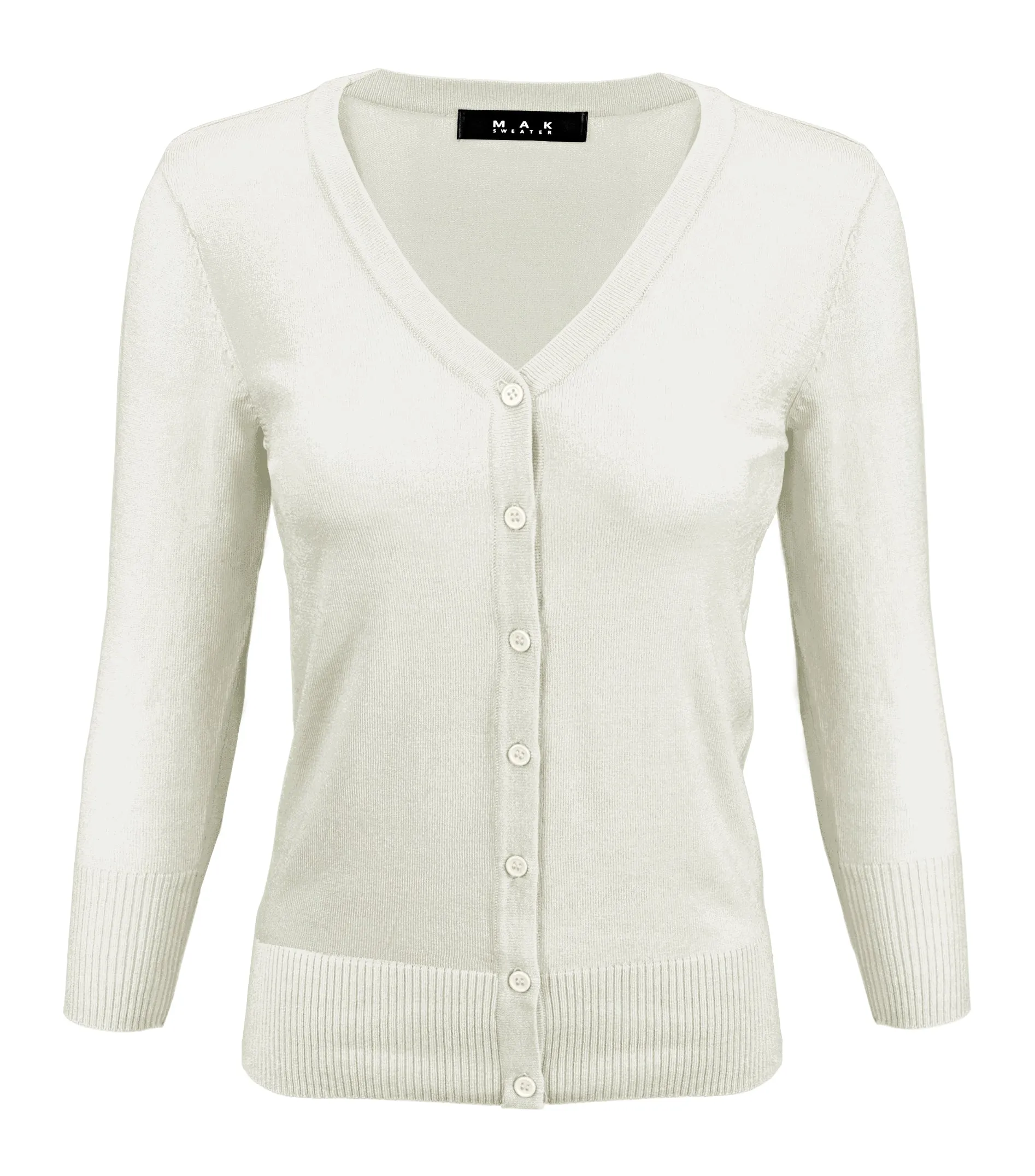 YEMAK Women's 3/4 Sleeve V-Neck Button Down Cardigan Sweater CO078 (S-L) Color Option (2 of 2)