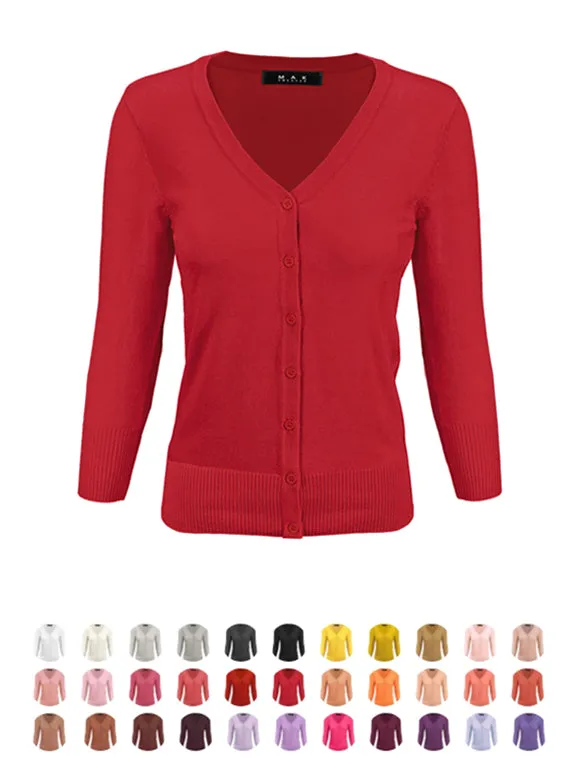 YEMAK Women's 3/4 Sleeve V-Neck Button Down Cardigan Sweater CO078 (S-L) Color Option (2 of 2)