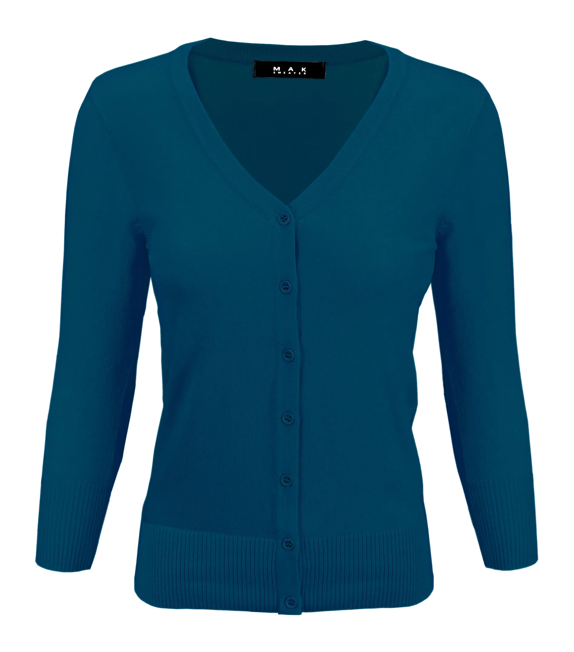 YEMAK Women's 3/4 Sleeve V-Neck Button Down Cardigan Sweater CO078 (S-L) Color Option (2 of 2)