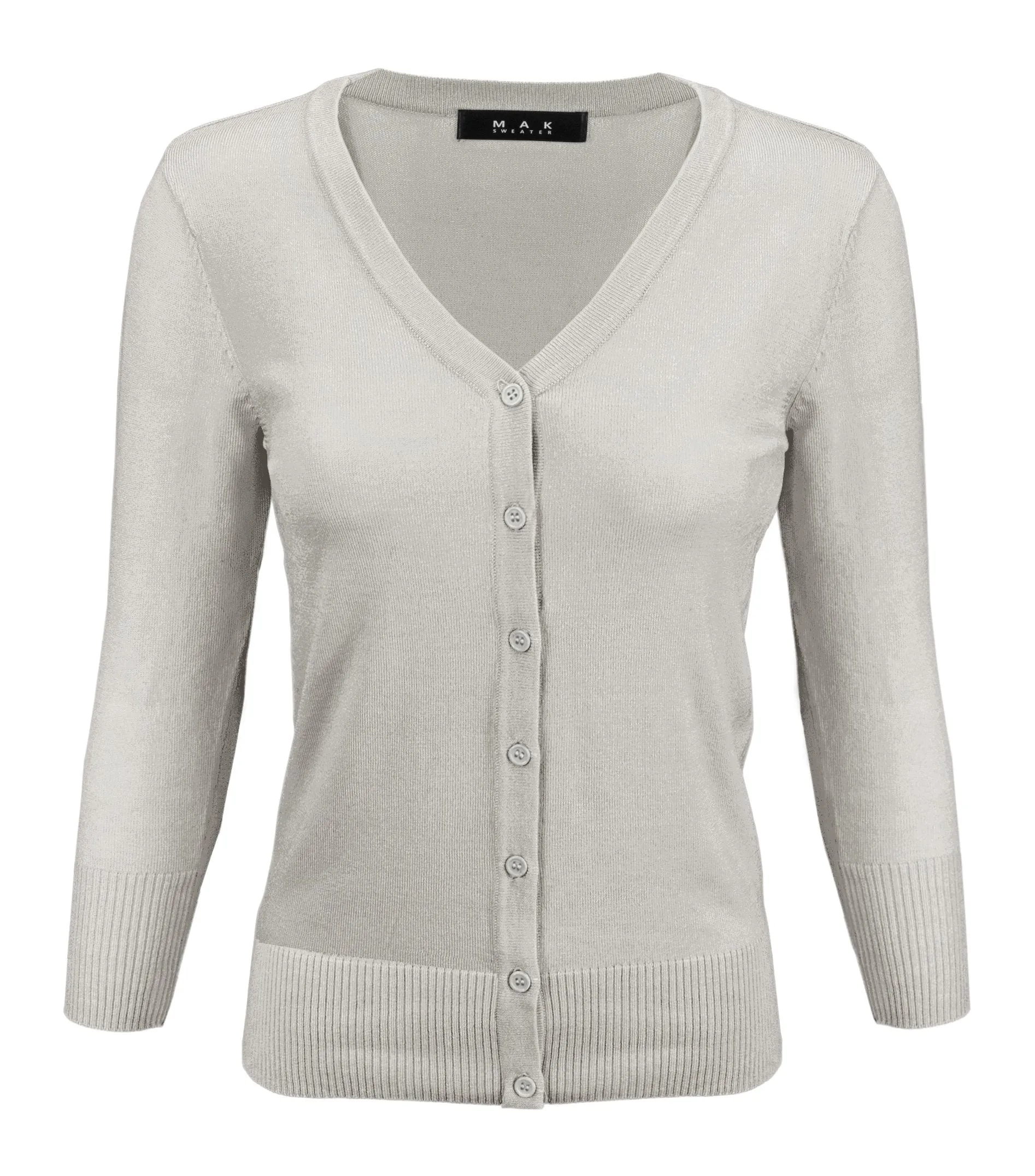 YEMAK Women's 3/4 Sleeve V-Neck Button Down Cardigan Sweater CO078 (S-L) Color Option (2 of 2)