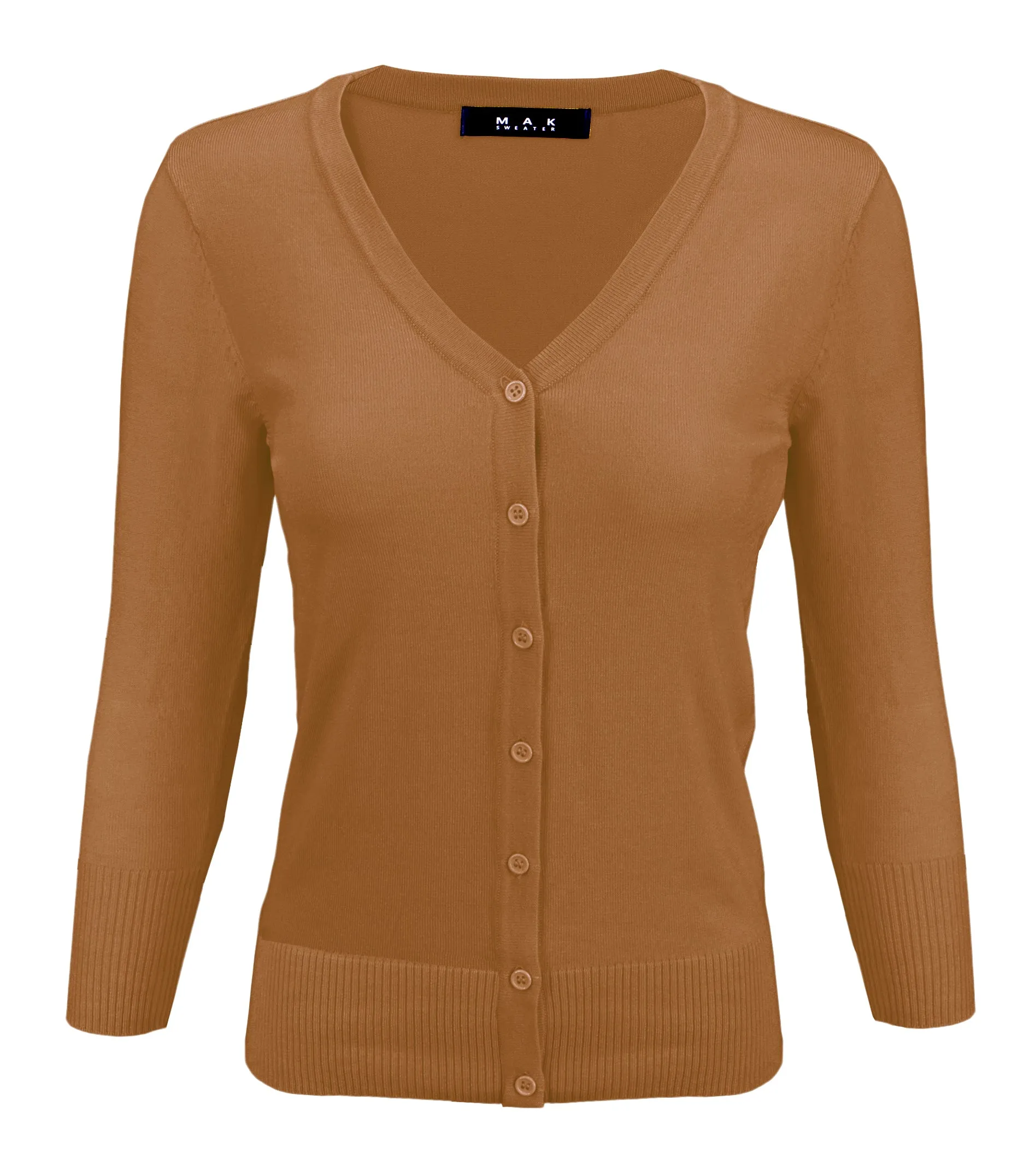 YEMAK Women's 3/4 Sleeve V-Neck Button Down Cardigan Sweater CO078 (S-L) Color Option (2 of 2)