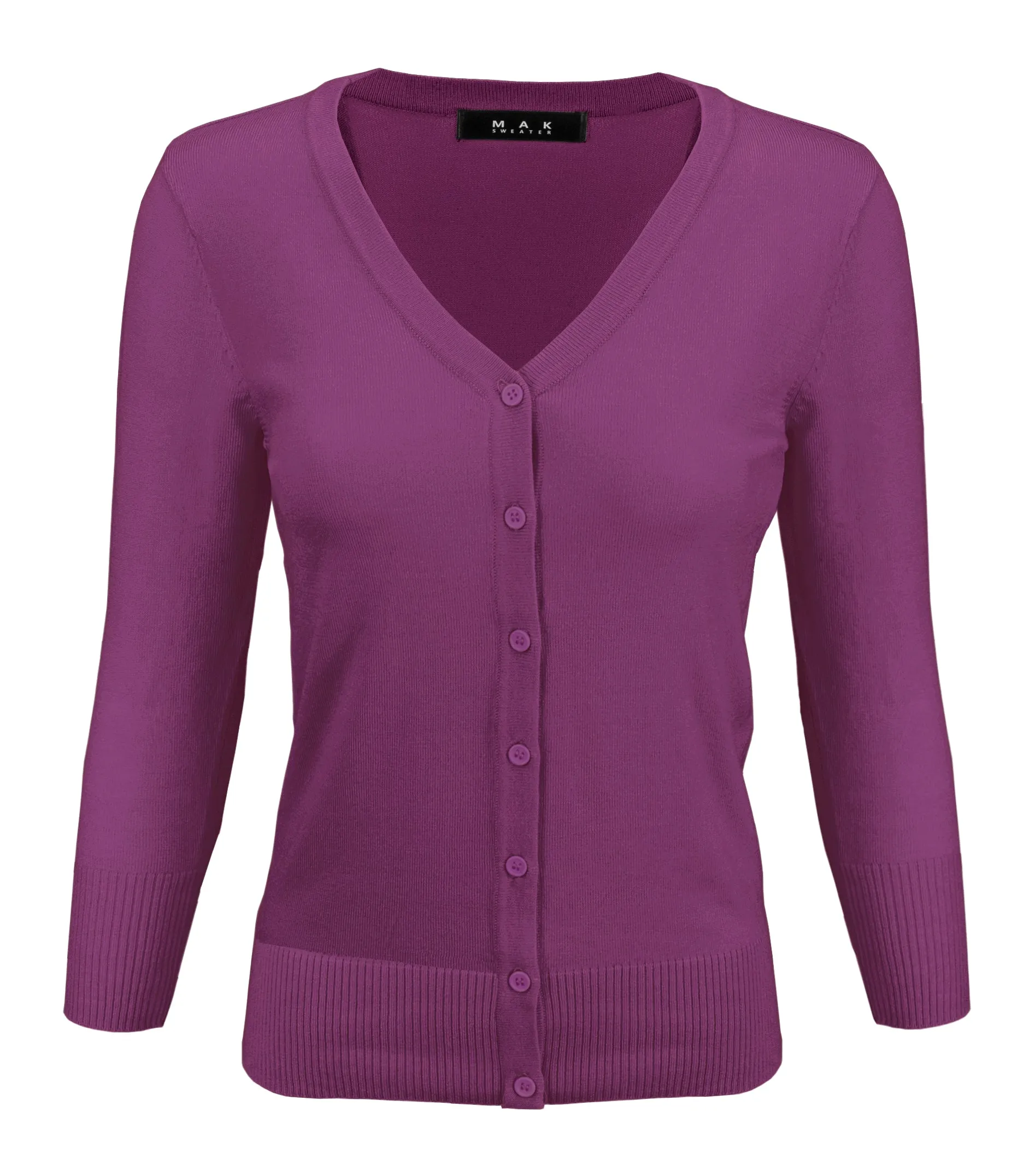 YEMAK Women's 3/4 Sleeve V-Neck Button Down Cardigan Sweater CO078 (S-L) Color Option (2 of 2)